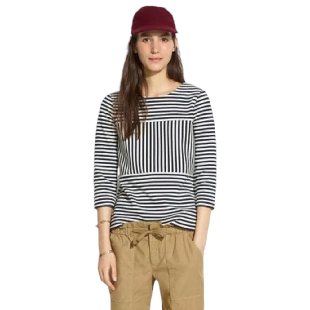 Madewell Shirt Navy Blue Stripe 3/4 Sleeve Zip Gallerist Ponte Top XS - Picture 2 of 8